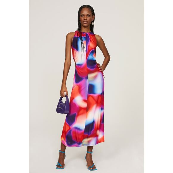 REBECCA VALLANCE Red White Side Waist Cutouts Del Prado Midi Dress size 8 - Picture 4 of 16